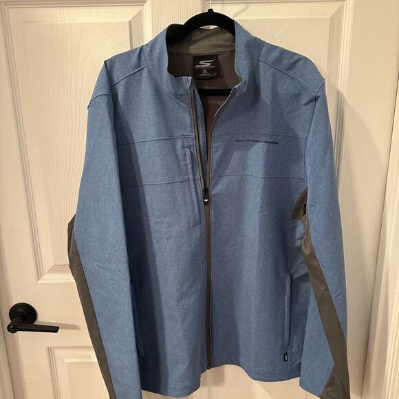 SKECHERS MENS GO GOLF JACKET XL Blue & Gray Full‎ Zip Performance EUC vented - Picture 1 of 6